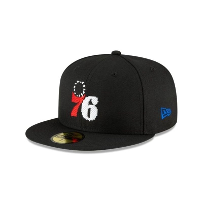 Black Philadelphia 76ers Hat - New Era NBA Pixel 59FIFTY Fitted Caps USA3152064